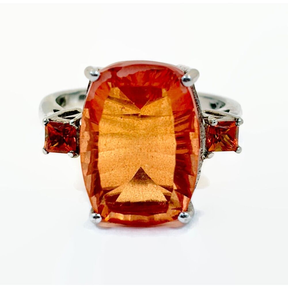Orange Citrine Ring, Chuck Clemency, Designer, STS: Sterling Silver, Spinel